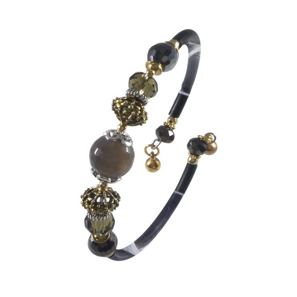 Memory Wire Wrap Bangle Bracelet Smokey Purple Handmade - Picture 3 of 6